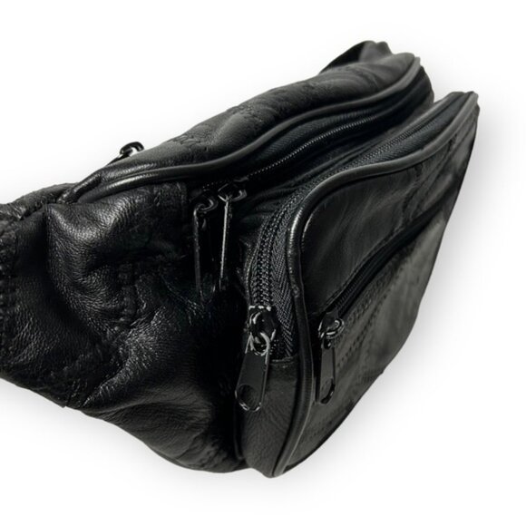 Vintage Black Leather Stitched Fanny Pack - Picture 4 of 8